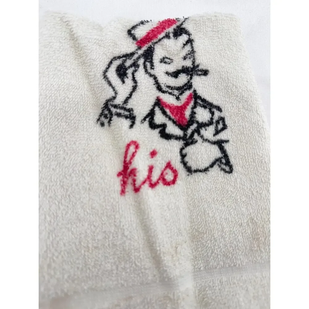 Vintage His Her Hand Towels Mid Century Bathroom Set Dundee USA Cotton